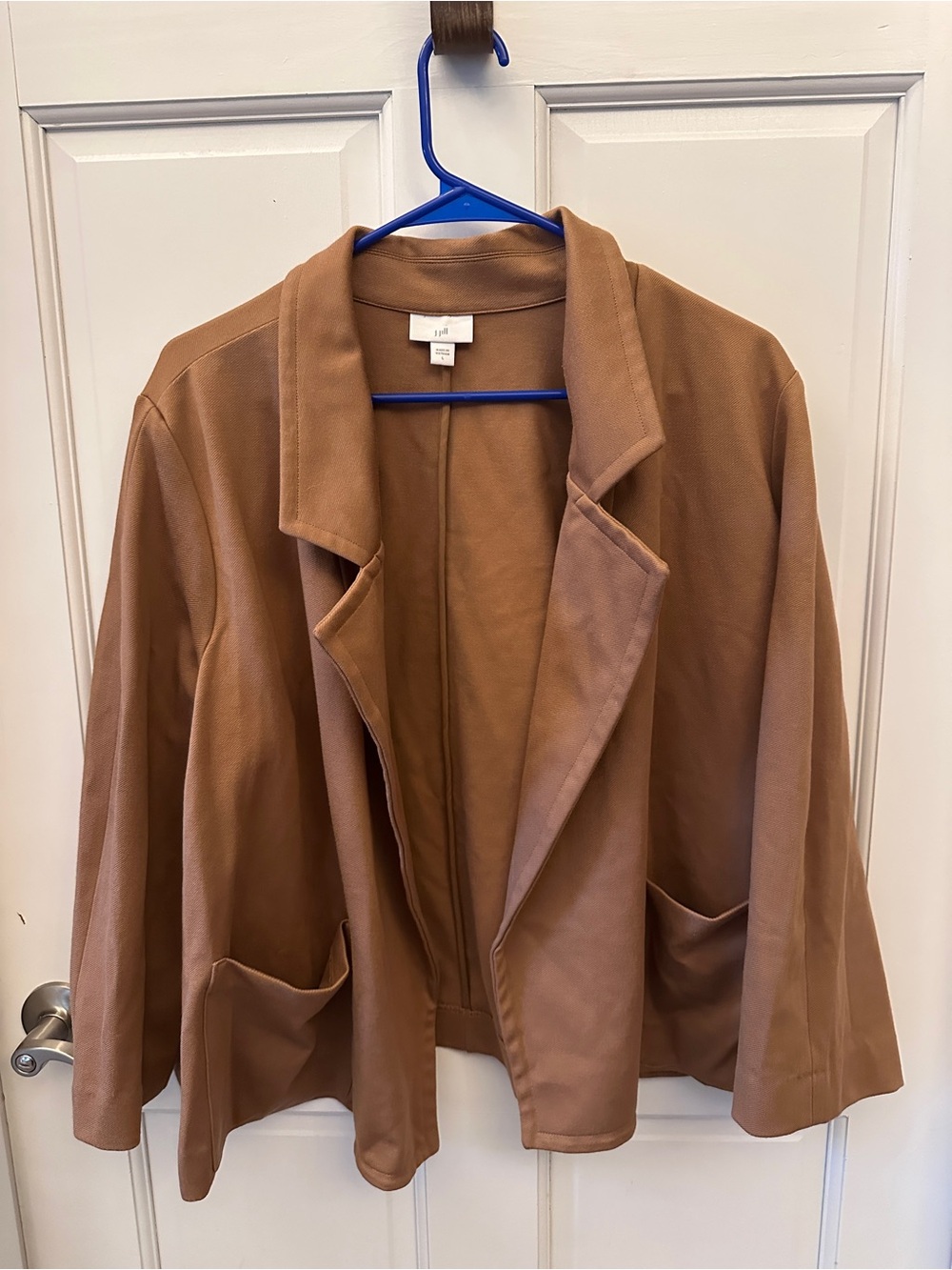 J.Jill Camel Brown Twill Open Front Blazer Jacket Large